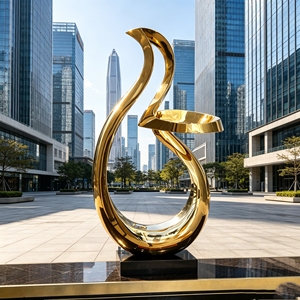 Sculpture moderne abstraite en forme de cône, résistante aux intempéries, en FRP et acier inoxydable, pour bureaux de vente immobilière, aéroports et parcs - Product Image 5