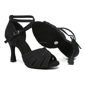 Europeo americano profesional Salsa <span class=keywords><strong>Bachata</strong></span> Rumba <span class=keywords><strong>Samba</strong></span> zapatos de baile tacones altos suaves 9cm Color negro - Product Image 6