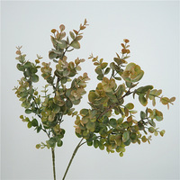 KEWEI T425 Fournisseur d'or Feuilles d'eucalyptus artificielles réalistes faites à la main en plastique Couleur automne 64cm Noël Graduation
