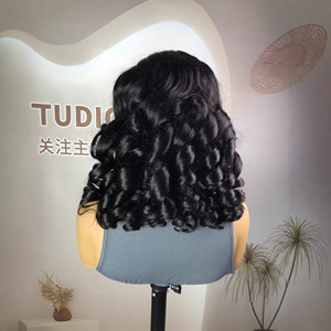 Pelucas de <span class=keywords><strong>Cabello</strong></span> Humano Remy Vietnamita Rizado y Voluminoso de Doble Trama, Densidad 300, con Frente de Encaje Transparente, Largas - Product Image 3