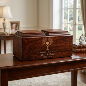 Urna Funeraria de Madera de Mango Grabada Personalizada, Duradera, de 220 Pulgadas Cúbicas, Urna Conmemorativa Doble de Madera Premium para Cenizas Humanas - Product Image 1