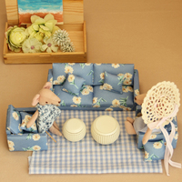 Ensemble de canapé floral miniature avec poupées de souris en tissu-Idéal pour décor de maison de poupée