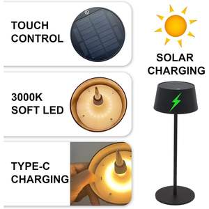 Lampada da Tavolo Solare Antela 3000K Bianco Caldo Dimmerabile con Controllo Touch Ricaricabile USB, Base Cuneo Nera con Paralume - Product Image 4