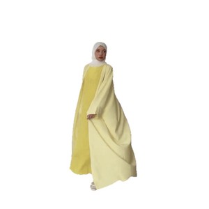 Para Habib islámico mujer abierto Abaya vestido amarillo hasta el tobillo estilo Vintage hecho a mano talla única se adapta verano otoño primavera - Product Image 2