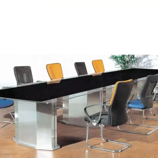 โต๊ะประชุมเฟอร์นิเจอร์สำนักงานโต๊ะประชุมตารางขยายสแตนเลสที่ทันสมัยโต๊ะรับประทานอาหารที่มีกระจกด้านบน