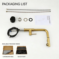 Robinet de cuisine flexible en acier inoxydable 304, finition or brossé, avec jet cascade et pulvérisation, mitigeur eau chaude et froide