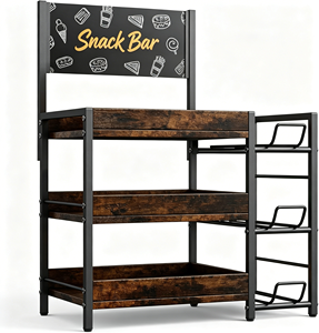 Espositore per Snack a 3 Livelli Personalizzato per Bancone, Organizzatore per Caramelle e Patatine con Ganci, Supporto in Metallo e Legno per Casa/Negozio/Ufficio/Cucina - Product Image 4