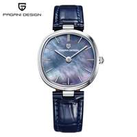 PAGANI DESIGN Uhr, elegante Damenuhr mit natürlichem Perlmutt, Quarzuhr, Vintage, ovales Zifferblatt, Lederarmband, Damenuhr, Geschenk