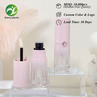 Envase de brillo labial en tubo, diseño floral, botella vacía exprimible para bálsamo labial líquido de 3.8ml, tapa con serigrafía, brocha, embalaje para colorete.
