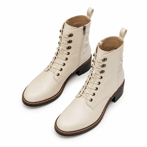 <span class=keywords><strong>Stivali</strong></span> alla Caviglia da <span class=keywords><strong>Donna</strong></span> in Pelle Crema con Cerniera, Tacco Grosso, Cerniera Interna, <span class=keywords><strong>Stivali</strong></span> Combat alla Moda, Fornitore OEM ODM, Fabbrica 2026 - Product Image 6