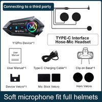 Helm Motor Y12Pro Headphone Nirkabel Interkom Peredam Kebisingan Aktif (ANC) Tahan Air IPX-6 JL 10 Jam Waktu Putar LED