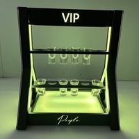 Présentoir à bouteilles LED noir à double étage avec logo personnalisé, capacité de 12 verres, présentoir lumineux pour bar, salon, plateau de service