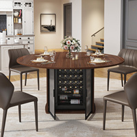 Table à manger ronde de 47 pouces avec mini-réfrigérateur à vin, armoire de rangement à porte en verre cannelé givré, exportation d'usine