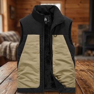 Gilet sans manches pour homme, doublé polaire, color block, chaud pour l'hiver, col montant, fermeture éclair - Product Image 2