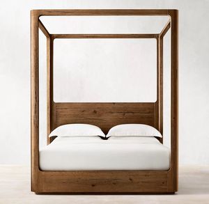 Muebles de Dormitorio Antiguos, Cama con Dosel de Madera Maciza, Cama Doble de Madera Estilo Industrial Vintage Indio, Tamaño King/Queen, Juego de Dormitorio de 1 Pieza - Product Image 3