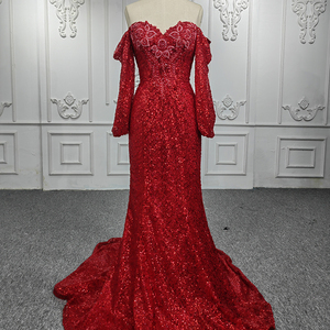 <b>Sequins</b> Long Sleeve <b>Red</b> Party Mermaid Wedding Gowns Dresses Jancember 9901-2 - Product Image 1