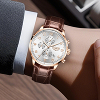 Montre de sport de luxe pour homme LG89198 en cuir, à quartz, étanche, lumineuse, avec calendrier et chronographe, design simple et antique, en acier inoxydable