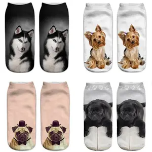 Vente en gros de chaussettes en coton pour hommes avec visage de chien Chaussettes courtes décontractées 3D imprimées sur mesure pour l'automne Technique d'impression numérique