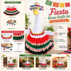 Garden Goose Costume Mexican Fiesta <b>Dress</b> Colorful Sombrero Porch Statue Clothes Holiday Party Yard Decoration - Product Image 6