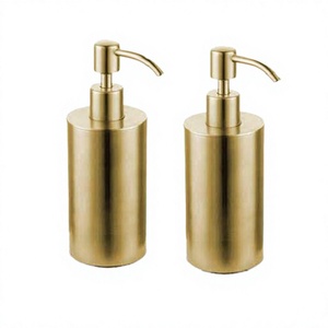Ensemble de deux distributeurs de savon liquide en métal couleur or, forme ronde, pour accessoires de salle de bain - Product Image 1