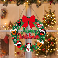 Couronne de Noël en bois à suspendre, motif nœud de dessin animé, décoration murale pour une ambiance festive