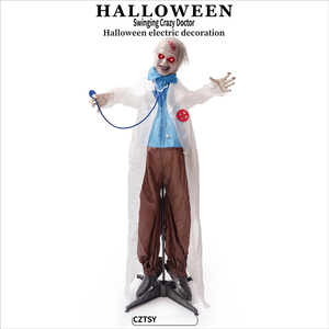 Grande Décoration Animée d'Halloween : Zombie Docteur Fantôme Électrique Lumineux et Balançant sur Pied, Ornement Animatronique - Product Image 1