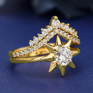 Anillo de circonia con forma de estrella para mujer, diseño de hexagrama, joyería de moda, regalo - Product Image 2