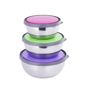 3 pcs Multifunction Mixing Bowls with lid stainless steel salad bowl set