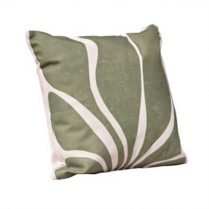 Coussin carré en coton brodé à motif végétal vert, style bohème, avec fermeture éclair, housse de coussin amovible et lavable - Product Image 1