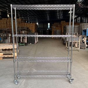ชั้นวางของโลหะแบบหนาสำหรับคลังสินค้า พร้อมล้อเคลื่อนย้าย  ตะแกรงลวดชุบโครเมียม  ชั้นวางของอเนกประสงค์สำหรับใช้ในบ้าน ป้องกันไฟฟ้าสถิต - Product Image 1