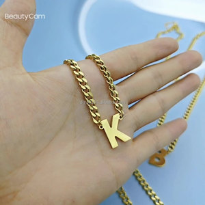 Đồ trang sức ban đầu 18K mạ vàng thép không gỉ lề đường chuỗi 26 thư ban đầu quyến rũ Vòng cổ cho phụ nữ người đàn ông - Product Image 5