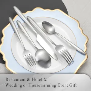 New Designed Silverware Matte Silver Cutlery Stainless Steel Brushed Flatware Sets For Wedding