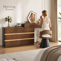 Coiffeuse moderne américaine en bois massif avec 6 tiroirs, miroir et chaise – Ensemble complet