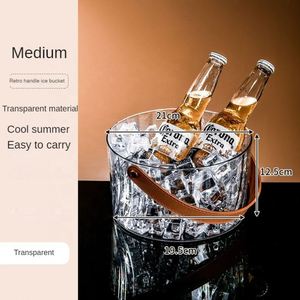 PU Leather Handle <b>Plastic</b> Clear Party Bar KTV Home Beers Champagne Retro Handle Ice Coolers Bucket Wine Chiller - Product Image 3