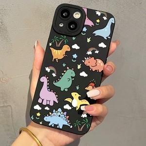 Nuova <span class=keywords><strong>Cover</strong></span> per <span class=keywords><strong>iPhone</strong></span> 17 16 15 Pro Max 2025 con Motivo <span class=keywords><strong>Arcobaleno</strong></span> di Dinosauri Cartoni Animati e Piante, Nera Opaca a Pori Fini - Product Image 1