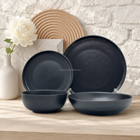 Ensemble de vaisselle en grès noir mat JIUWANG, assiettes rondes, bols, tasses, vaisselle en céramique pour restaurant, maison, service de cuisine occidentale