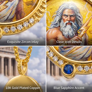 Pendentif Éclair de Zeus pour Homme, Amulette de Puissance, Cadeau Fête des Pères, Style Urbain Quotidien, Zircon Bleu, Plaqué Or 18K - Product Image 3