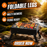 Barbecue portable pliable en acier carbone noir pour camping extérieur, avec grille sans charbon, sans assemblage requis