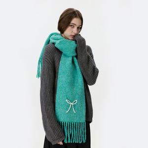 Solid Color Pearl Bowknot Knitted <b>Scarf</b> Thick Warm Unisex Autumn Winter <b>Pashmina</b> Shawls Wraps Factory Wholesale - Product Image 2