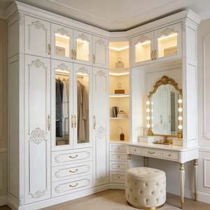 Balom Armoire sur mesure de luxe moderne en forme de L Style français Armoire intégrée avec porte en verre Lumière LED Suite d'armoire - Product Image 5