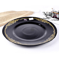 Assiettes de présentation en verre transparent avec bord doré de 33 cm pour Noël, assiettes décoratives en verre pour mariage, vente en gros, faible MOQ
