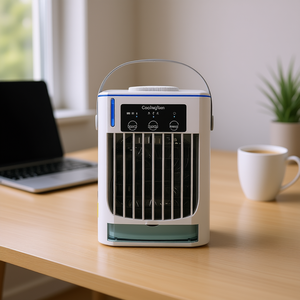 Ventilateur portable CoolingGen avec humidificateur, 3 vitesses réglables, brumisation, utilisation sur bureau, alimentation USB, design sans pales - Product Image 2