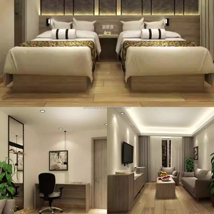 Economical 3 Star Hotel Bedroom <b>Sets</b> Modern Wood Frame Twin <b>Beds</b> with Integrated Work Desk & Living Area Furniture For <b>Full</b> Room - Product Image 2