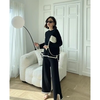 Ensemble deux pièces décontracté pour l'automne, composé d'un pull en tricot à manches longues de haute qualité et d'un pantalon large à taille haute