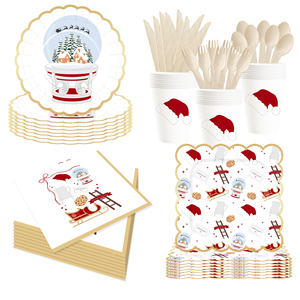 DAMAI Customized Christmas Party Tableware <b>Set</b> with Red Hat House Crystal Balls Patters Disposable Paper Plates Cups Napkins - Product Image 5