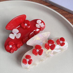 Sujeción de perlas de flores delicadas japonesas y coreanas con ácido acético, horquilla para agarrar el cabello, parte posterior de la cabeza, pinza de tiburón, pinza para el cabello para mujer - Product Image 2