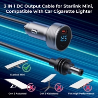 Câble d'alimentation Starlink Mini 3m, prise USB pour voiture, prise d'alimentation CC 12V, adaptateur allume-cigare avec voltmètre, ports RV PD Type-C