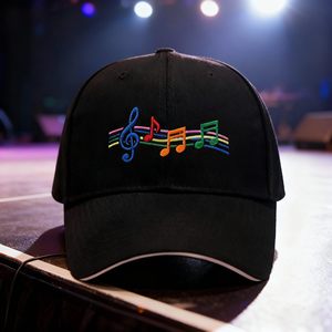 Casquette de baseball structurée noire avec broderie colorée de <span class=keywords><strong>notes</strong></span> de musique, respirante, réglable, avec bandeau anti-transpiration à séchage rapide - Product Image 1