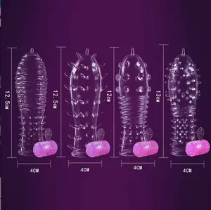 TPE Kondom Spike Getaran Dewasa Transparan, Mainan Seks Stimulasi Pria Pasangan
