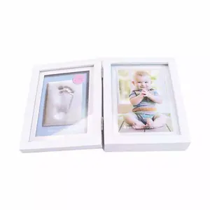 Newborn Children Gift 12x18cm Hight Quality Shadow Box Double Wooden Baby Handprint Footprint Frame With Clay